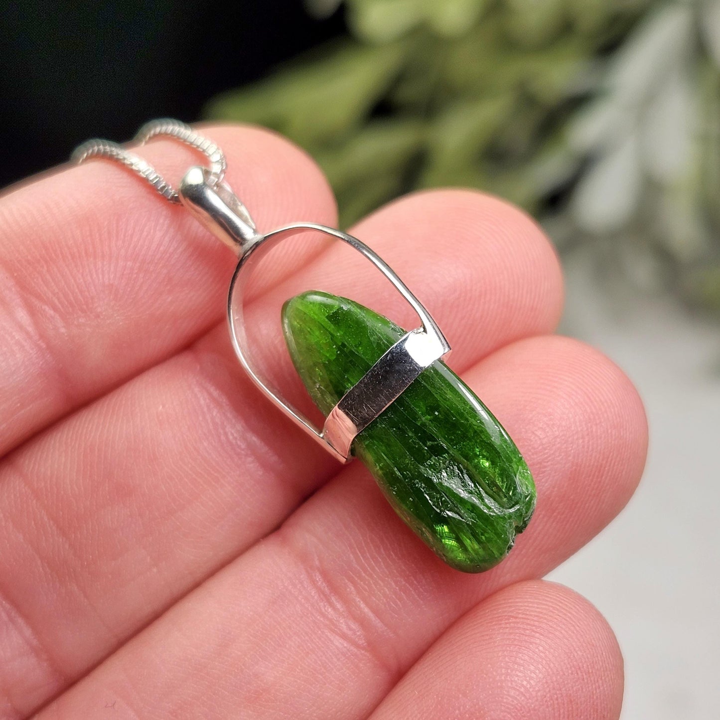 Chrome Diopside Crystal Pendant, Sterling Silver Green Diopside Necklace