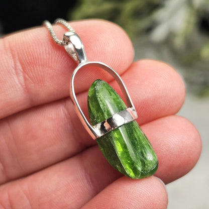 Chrome Diopside Crystal Pendant, Sterling Silver Green Diopside Necklace