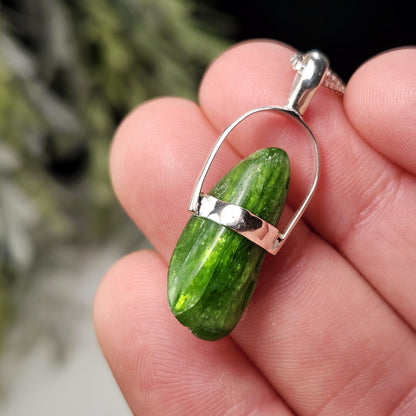 Chrome Diopside Crystal Pendant, Sterling Silver Green Diopside Necklace
