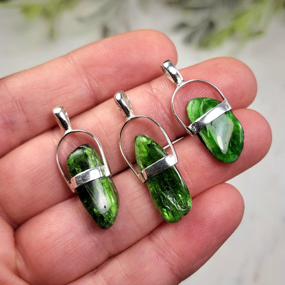 Chrome Diopside Crystal Pendant, Sterling Silver Green Diopside Necklace