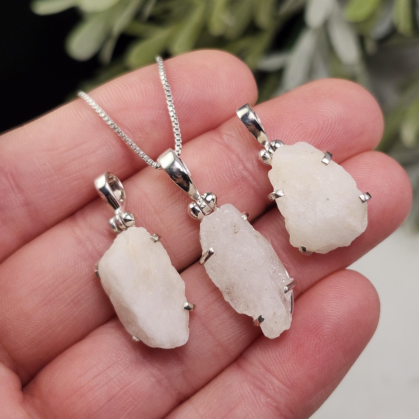 White Phenacite Pendant, Sterling Silver Phenakite Crystal Necklace from Nigeria