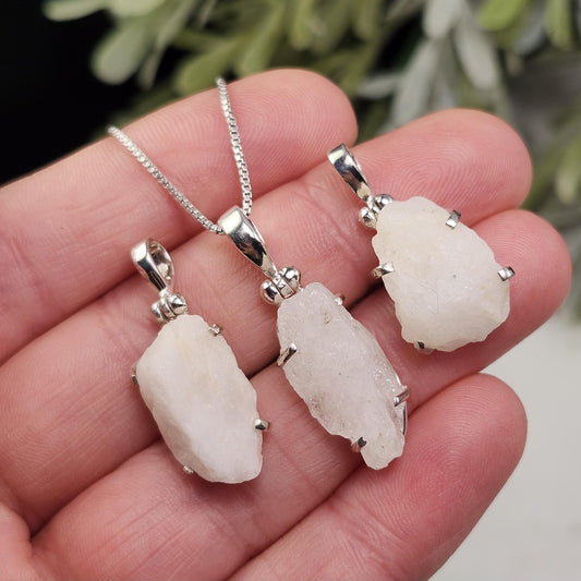 White Phenacite Pendant, Sterling Silver Phenakite Crystal Necklace from Nigeria