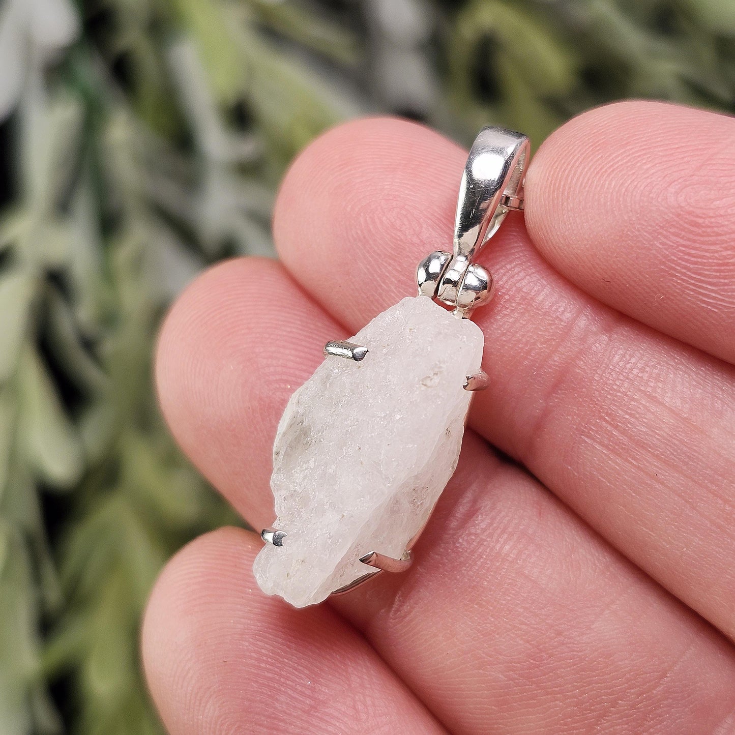 White Phenacite Pendant, Sterling Silver Phenakite Crystal Necklace from Nigeria