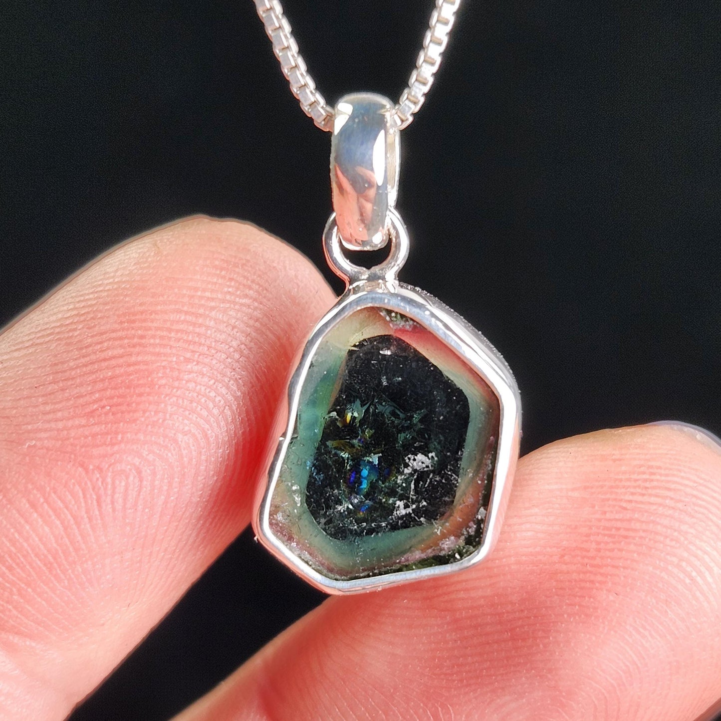 Blue Phantom Tourmaline Pendant, Sterling Silver