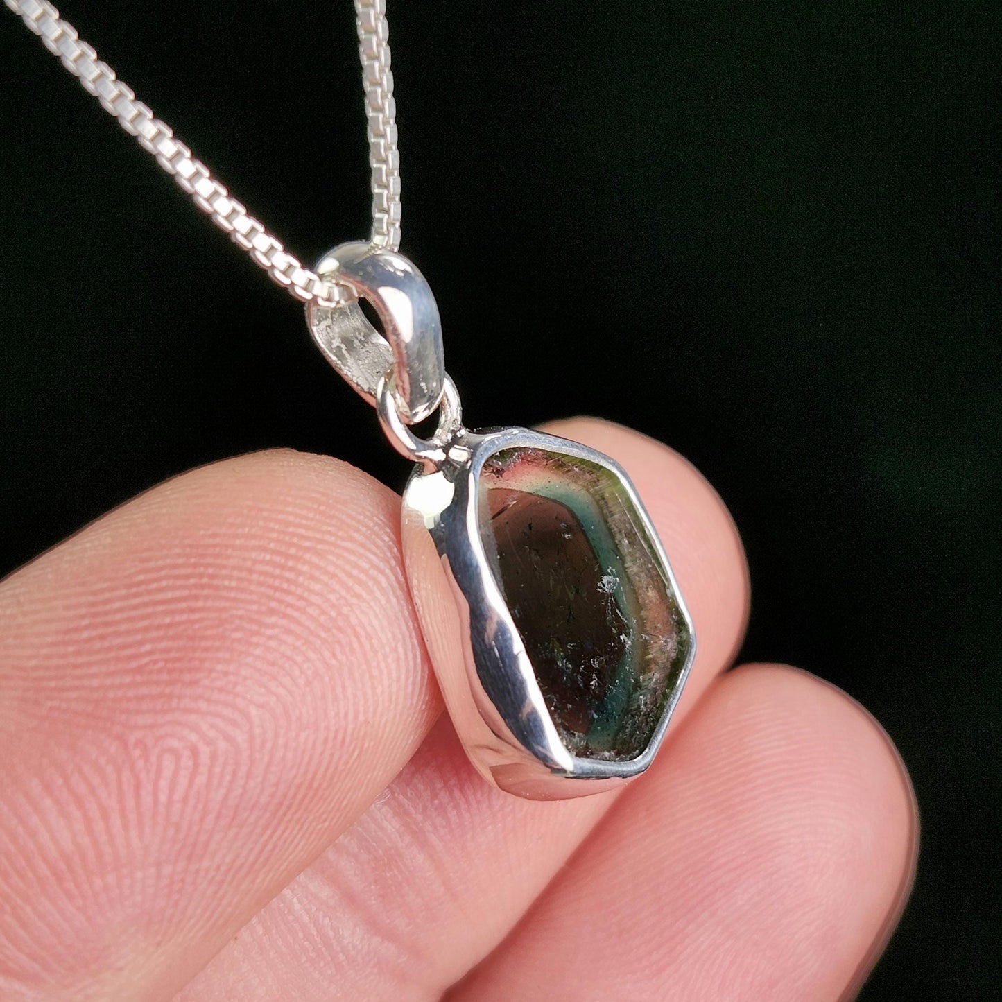 Blue Phantom Tourmaline Pendant, Sterling Silver
