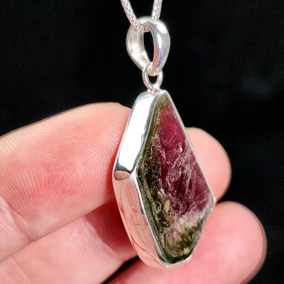 Watermelon Tourmaline Sterling Silver Pendant, Tourmaline Crystal Necklace