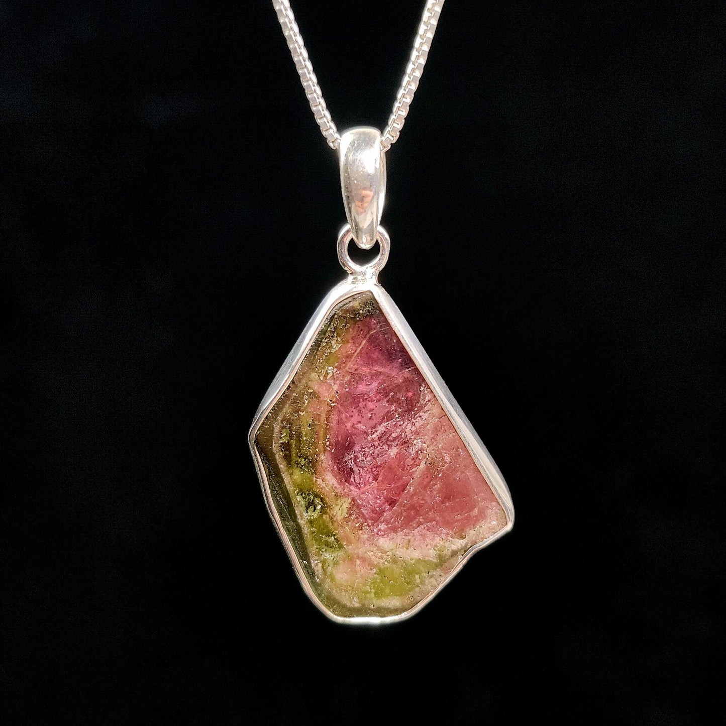 Watermelon Tourmaline Sterling Silver Pendant, Tourmaline Crystal Necklace
