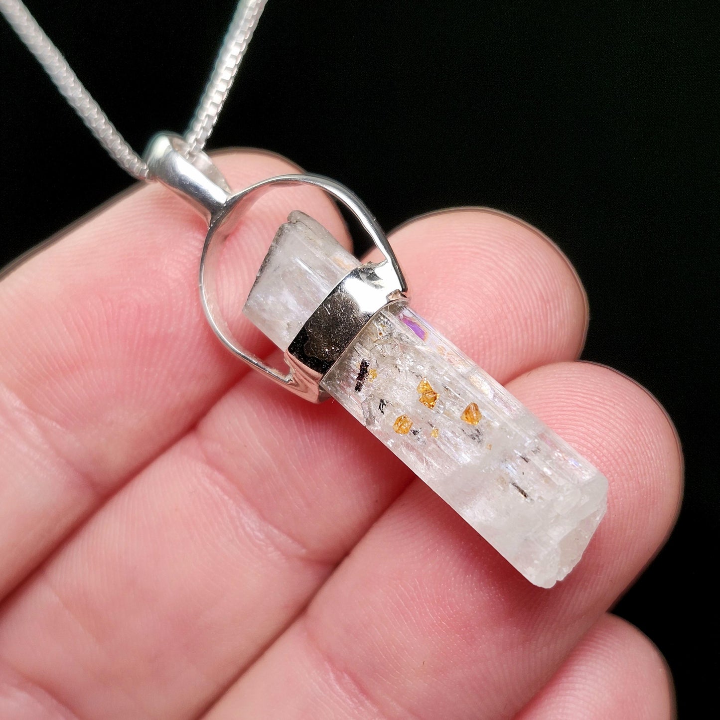 Spessartine Garnet on Spodumene Pendant, Sterling Silver