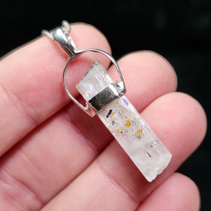 Spessartine Garnet on Spodumene Pendant, Sterling Silver