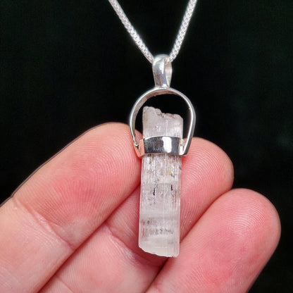 Spessartine Garnet on Spodumene Pendant, Sterling Silver