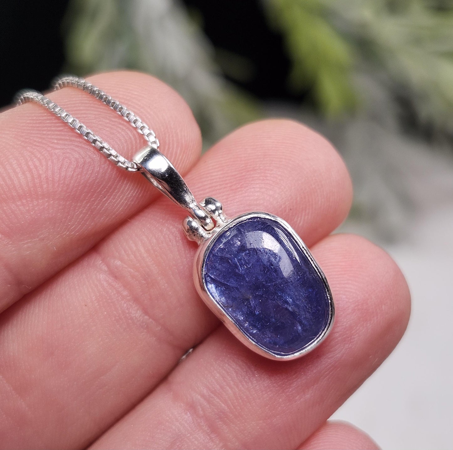 Polished Blue Tanzanite Pendant, Sterling Silver