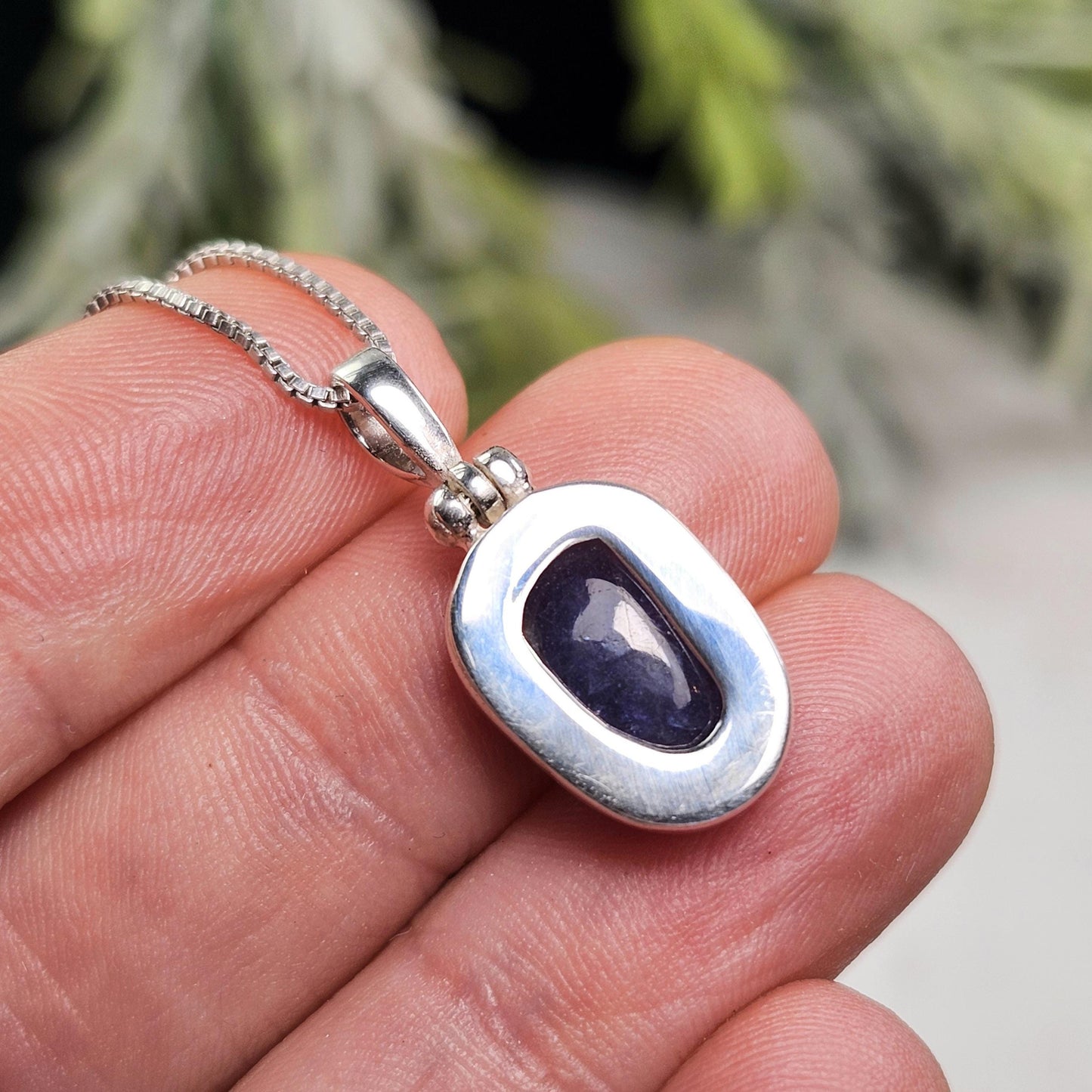 Polished Blue Tanzanite Pendant, Sterling Silver