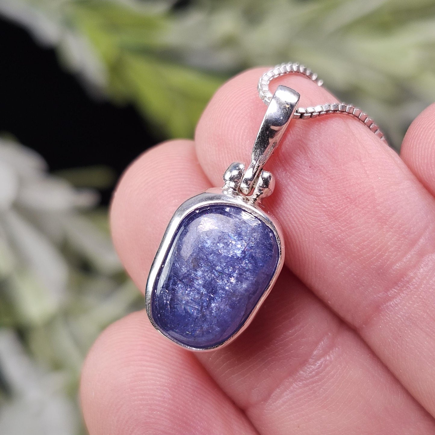 Polished Blue Tanzanite Pendant, Sterling Silver