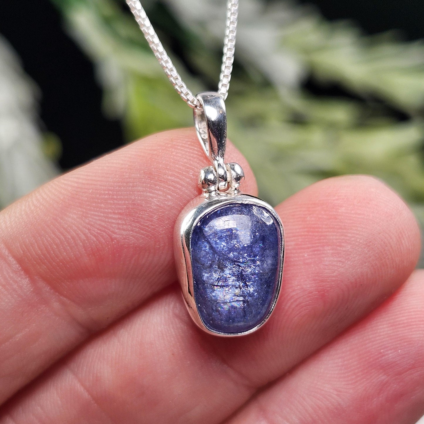 Polished Blue Tanzanite Pendant, Sterling Silver