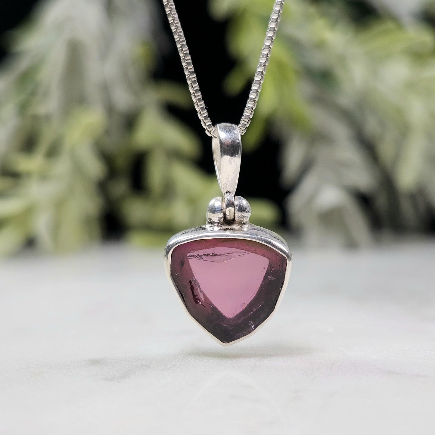 Pink Tourmaline Slice Pendant, Sterling Silver