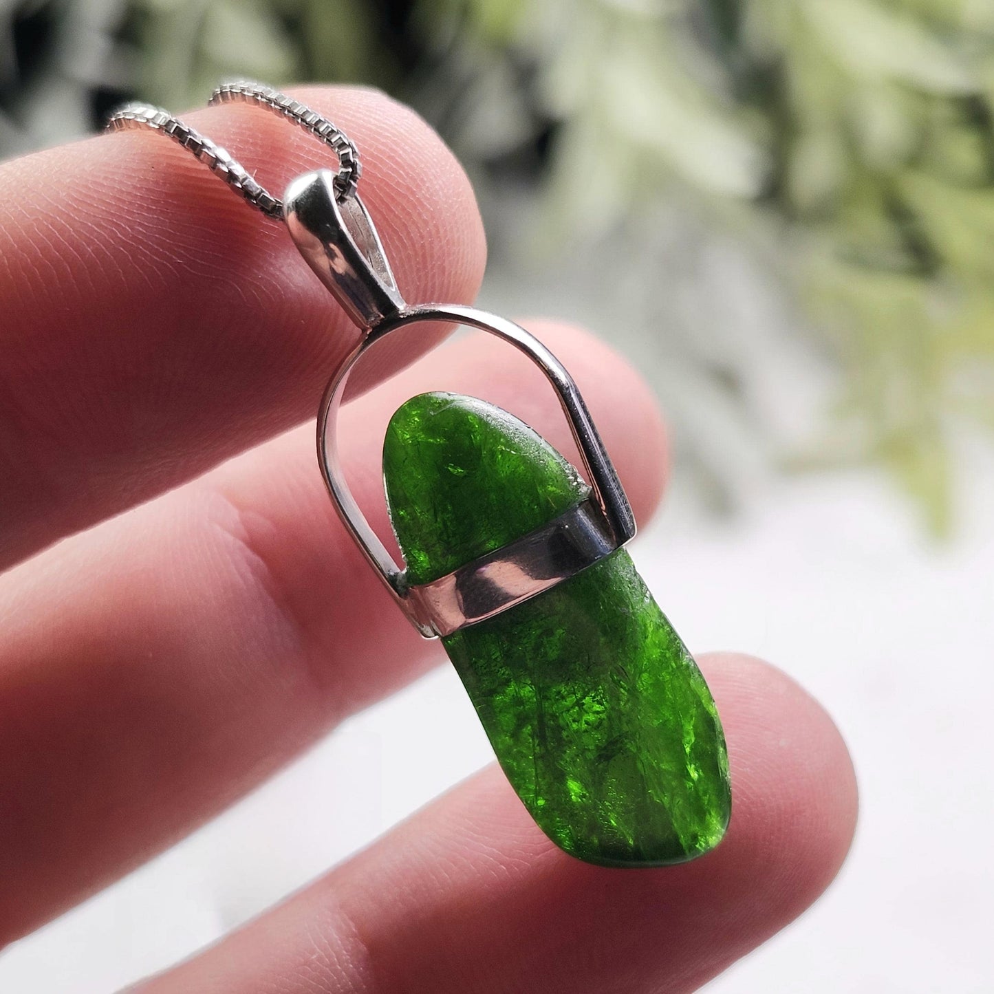 Chrome Diopside Crystal Pendant, Sterling Silver