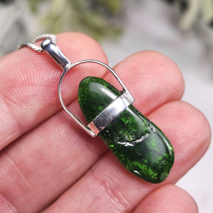 Chrome Diopside Crystal Pendant, Sterling Silver