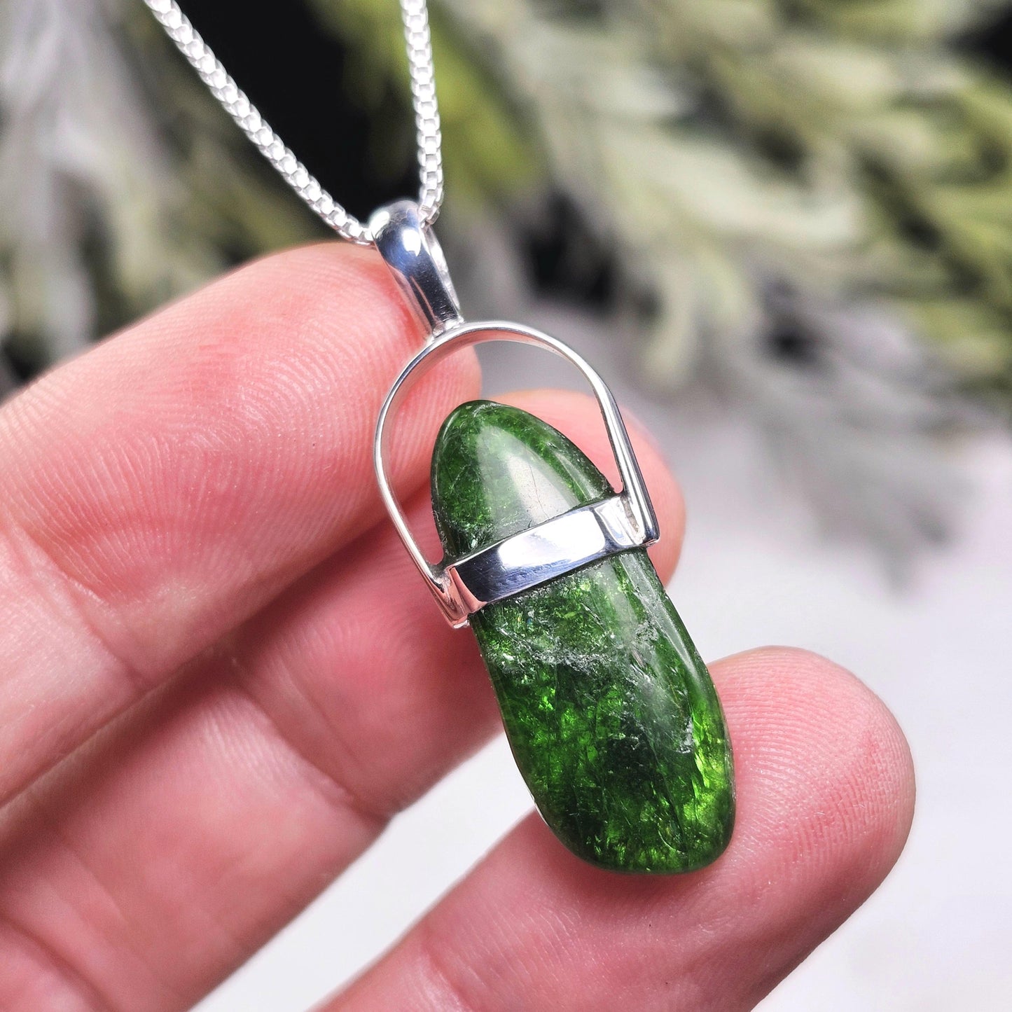 Chrome Diopside Crystal Pendant, Sterling Silver