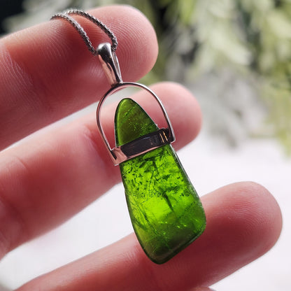 Chrome Diopside Crystal Pendant, Sterling Silver