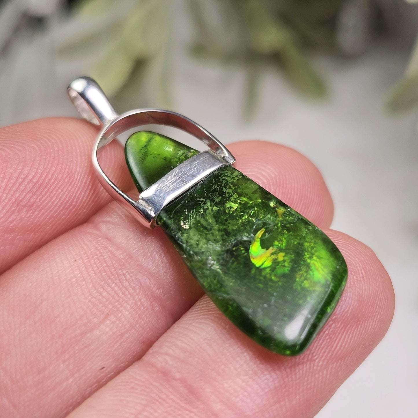 Chrome Diopside Crystal Pendant, Sterling Silver