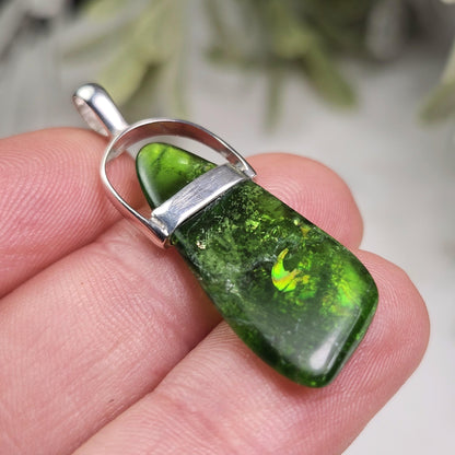 Chrome Diopside Crystal Pendant, Sterling Silver