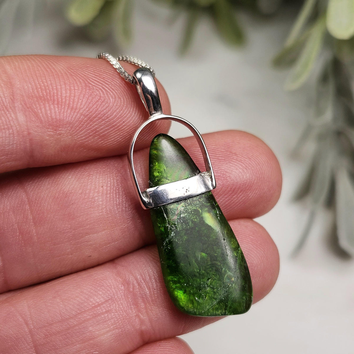 Chrome Diopside Crystal Pendant, Sterling Silver