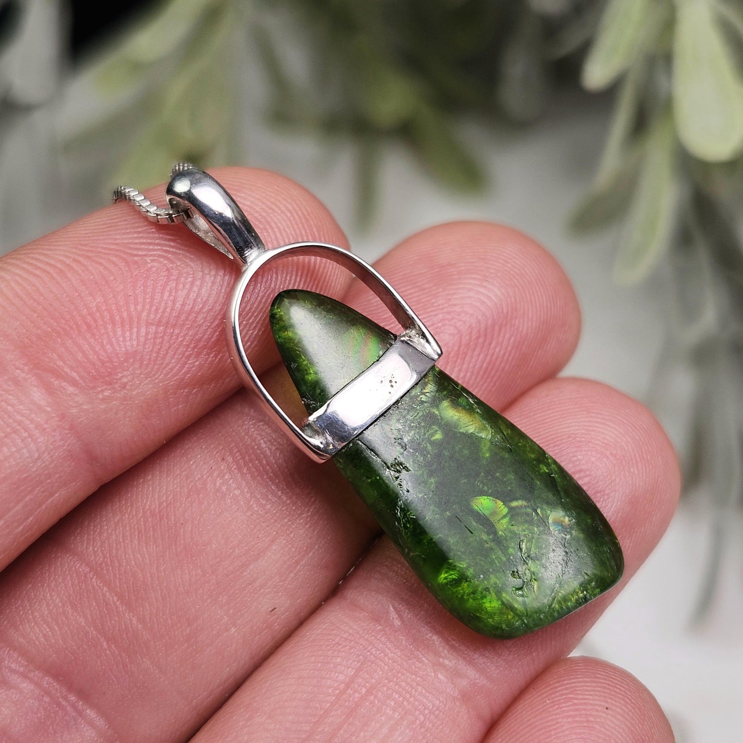 Chrome Diopside Crystal Pendant, Sterling Silver