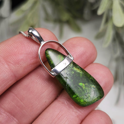 Chrome Diopside Crystal Pendant, Sterling Silver
