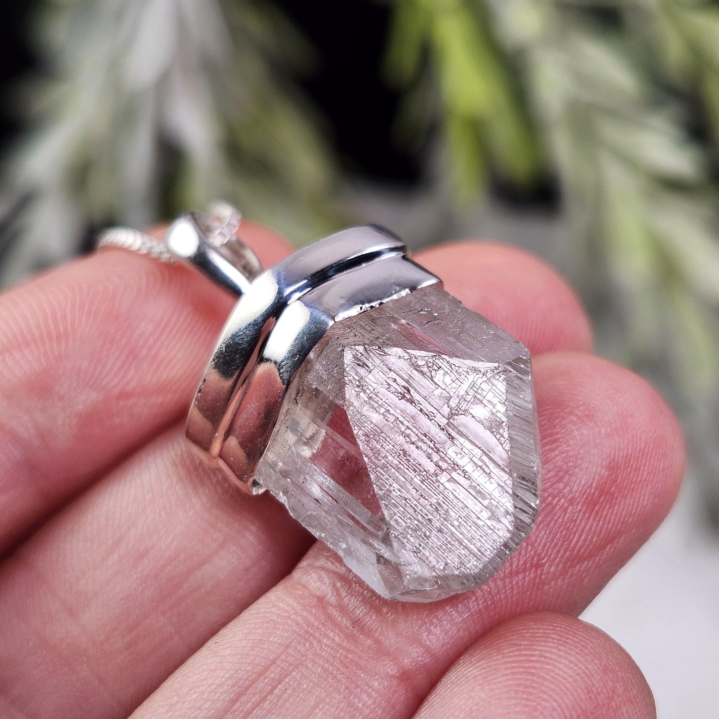 Danburite Crystal Pendant, Sterling Silver