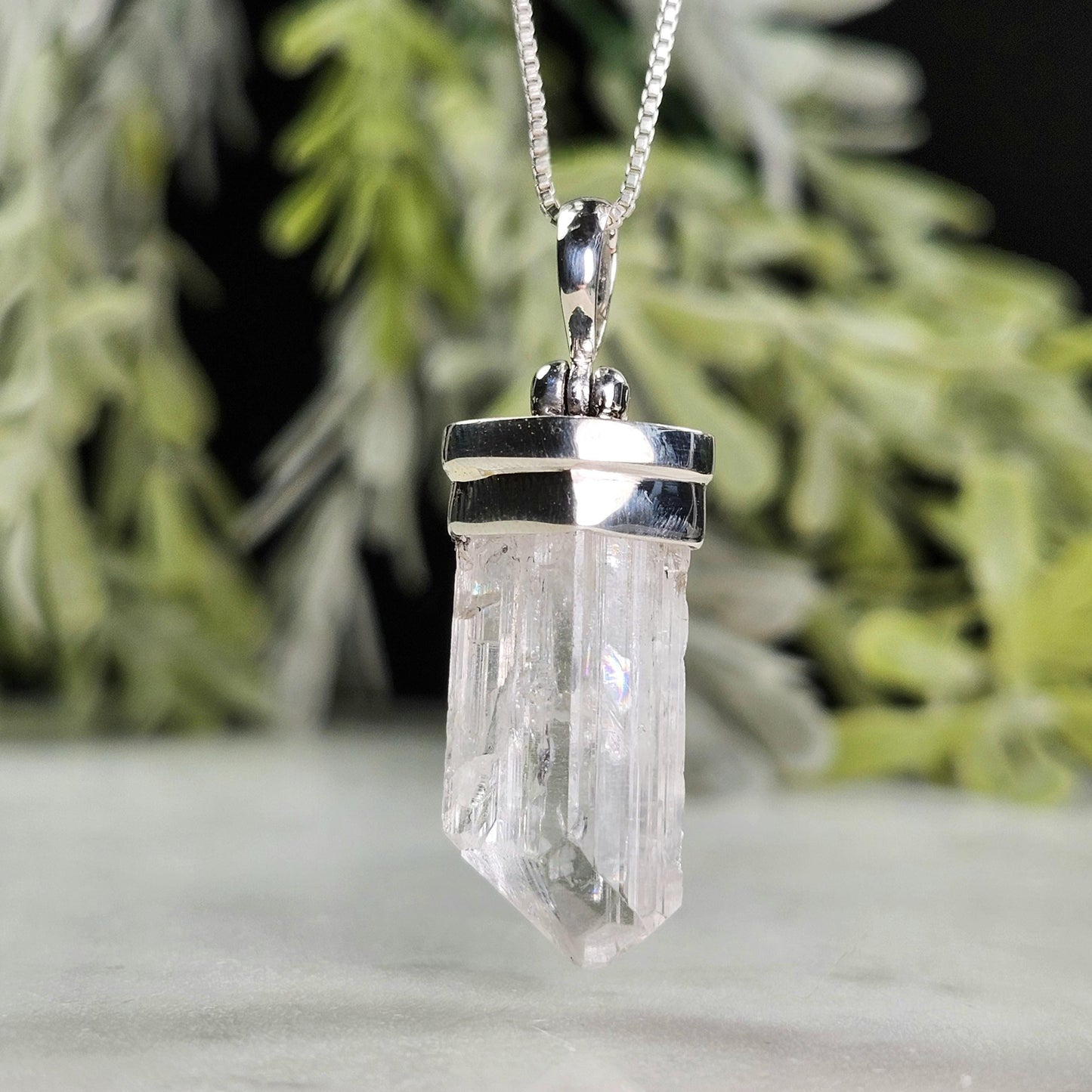 Danburite Crystal Pendant, Sterling Silver