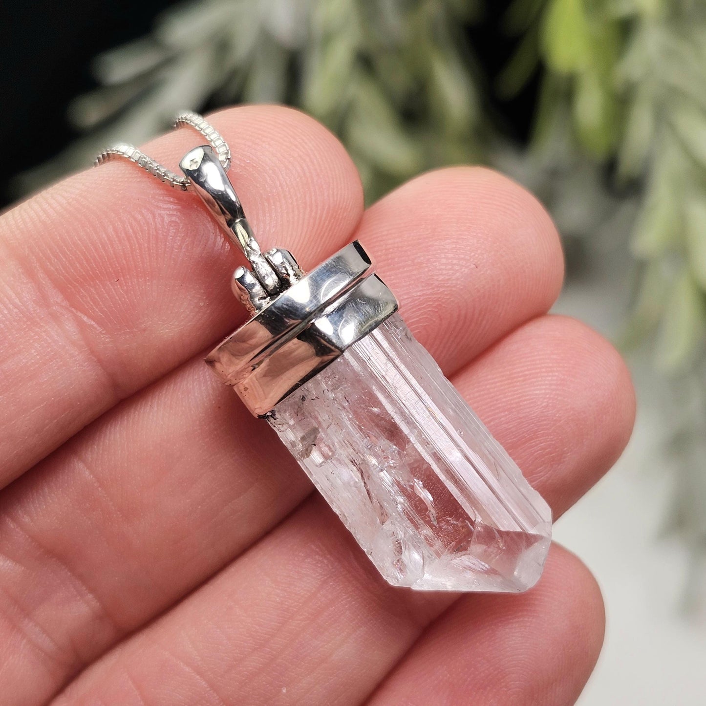 Danburite Crystal Pendant, Sterling Silver
