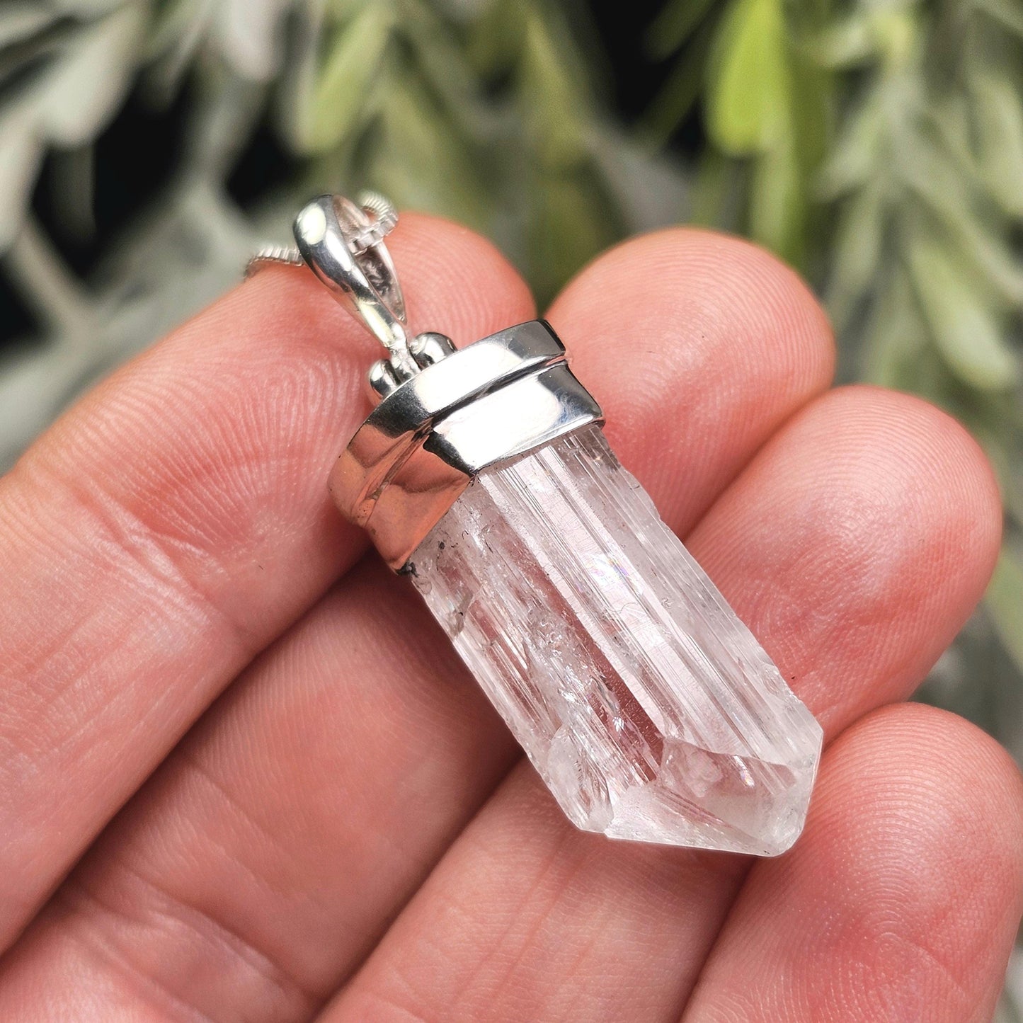 Danburite Crystal Pendant, Sterling Silver