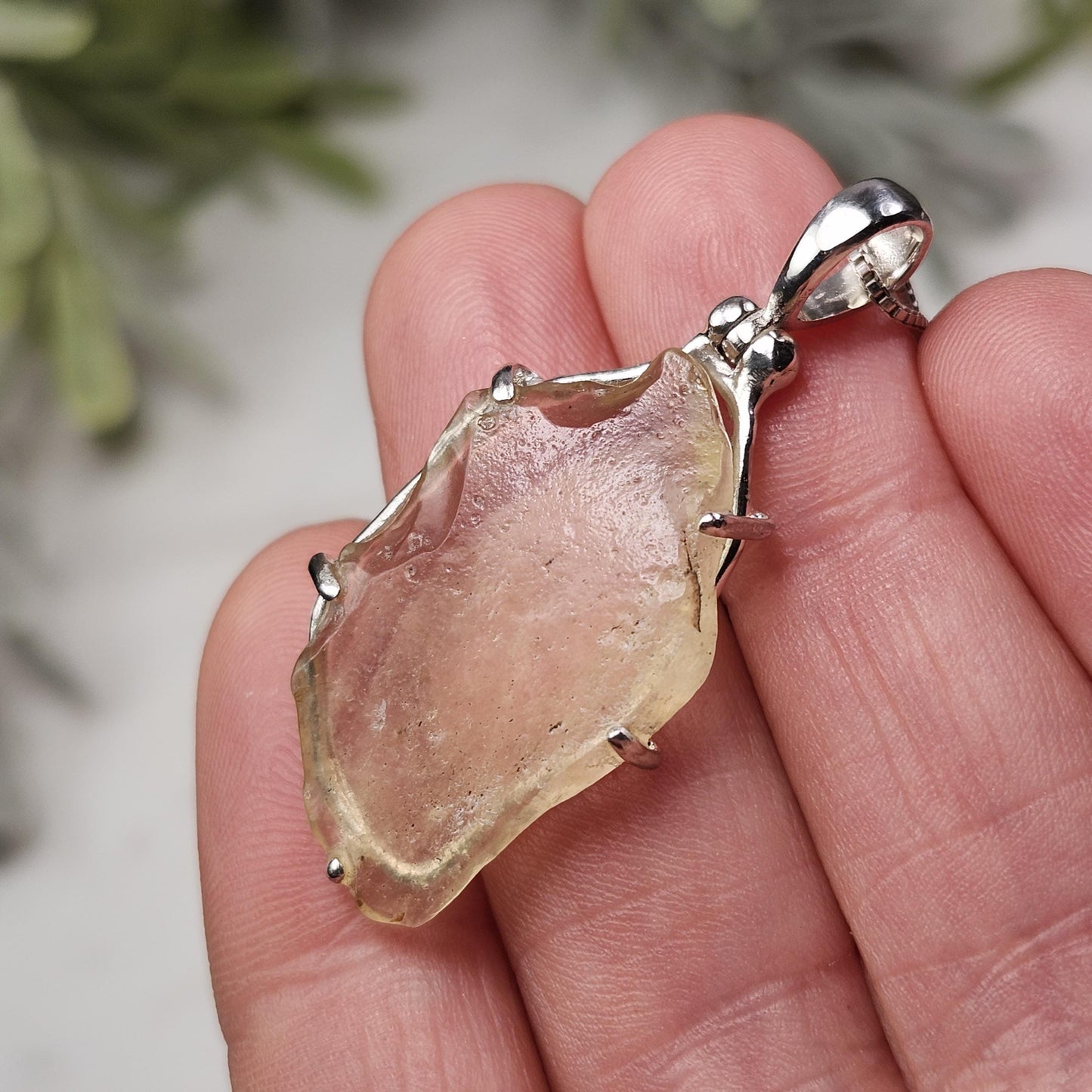 Libyan Desert Glass Pendant, Sterling Silver
