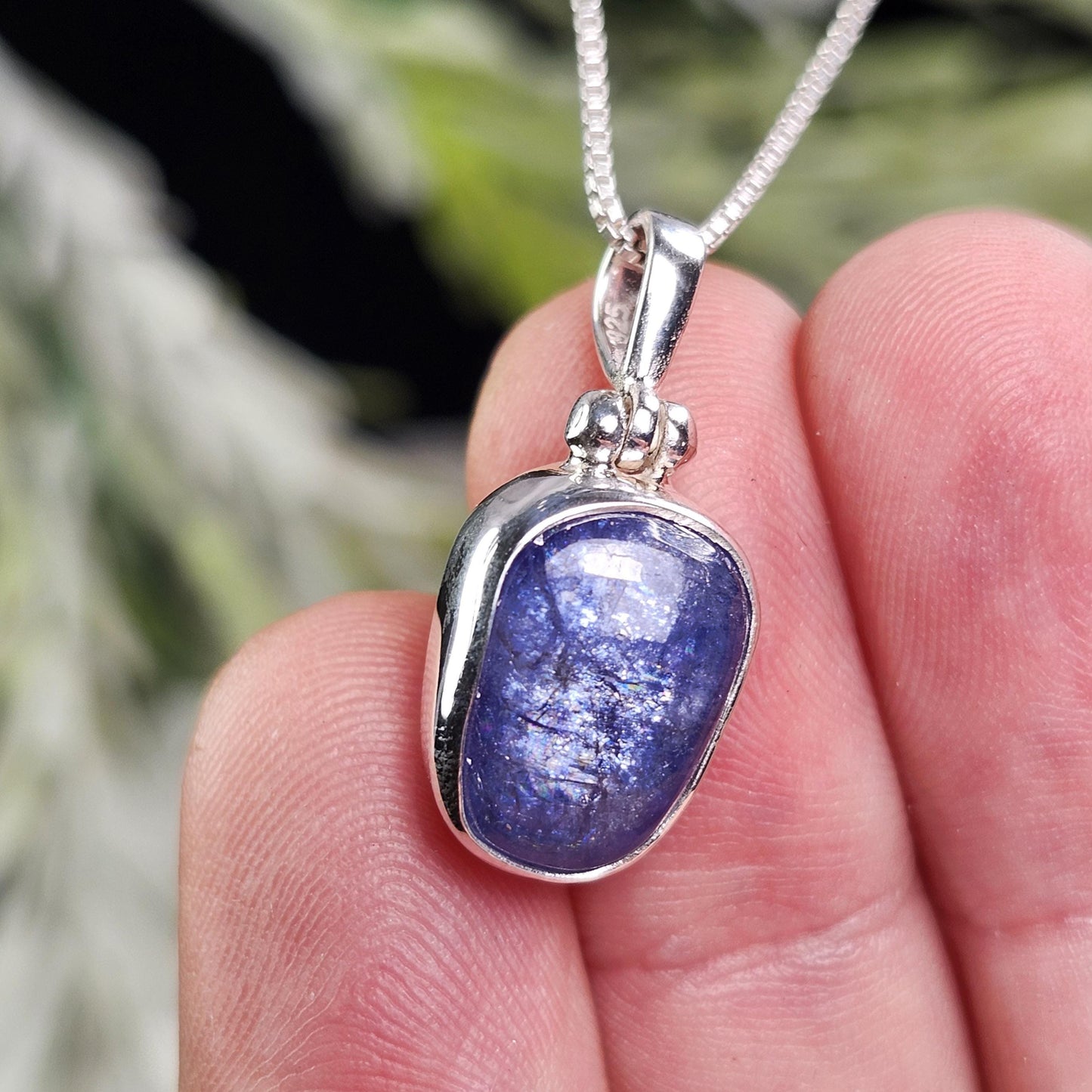 Polished Blue Tanzanite Pendant, Sterling Silver