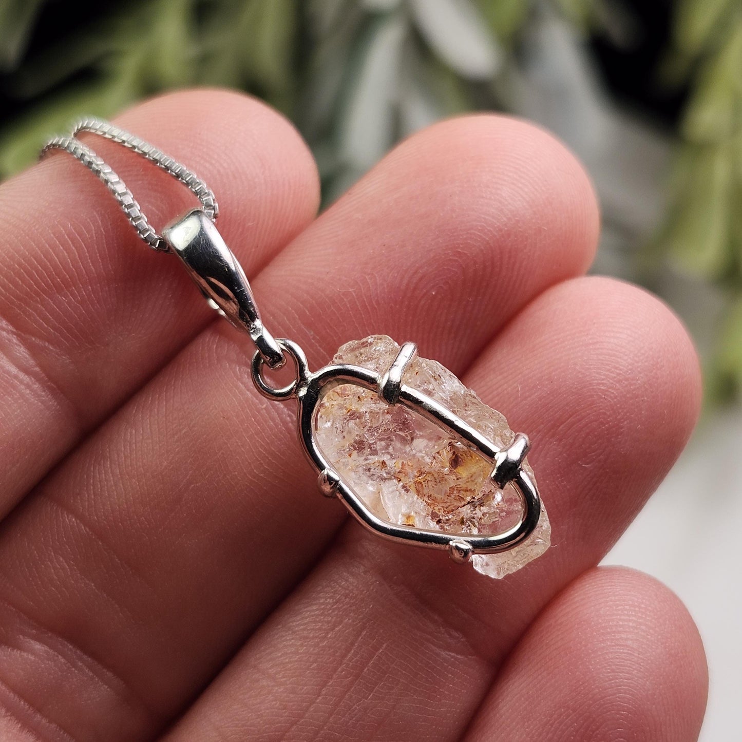 Etched Phenacite Pendant, Sterling Silver