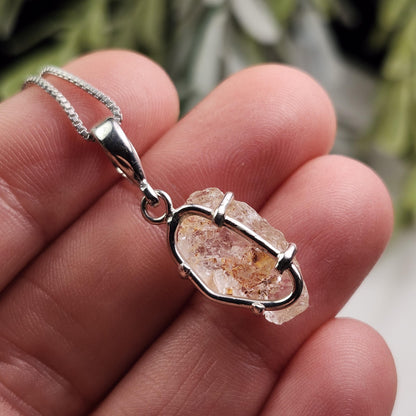 Etched Phenacite Pendant, Sterling Silver