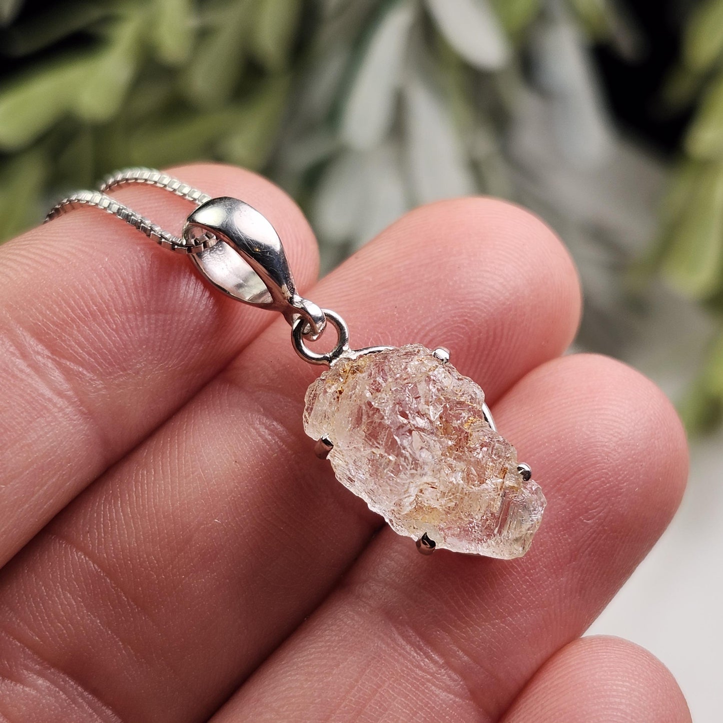 Etched Phenacite Pendant, Sterling Silver