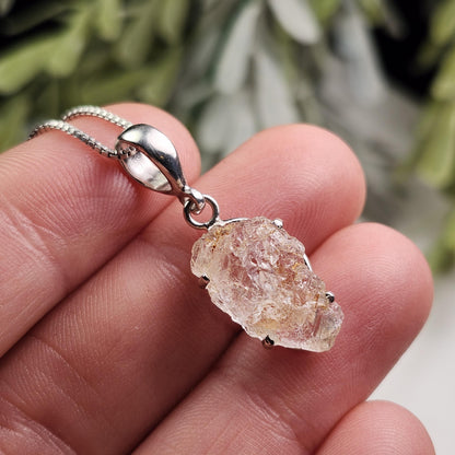 Etched Phenacite Pendant, Sterling Silver