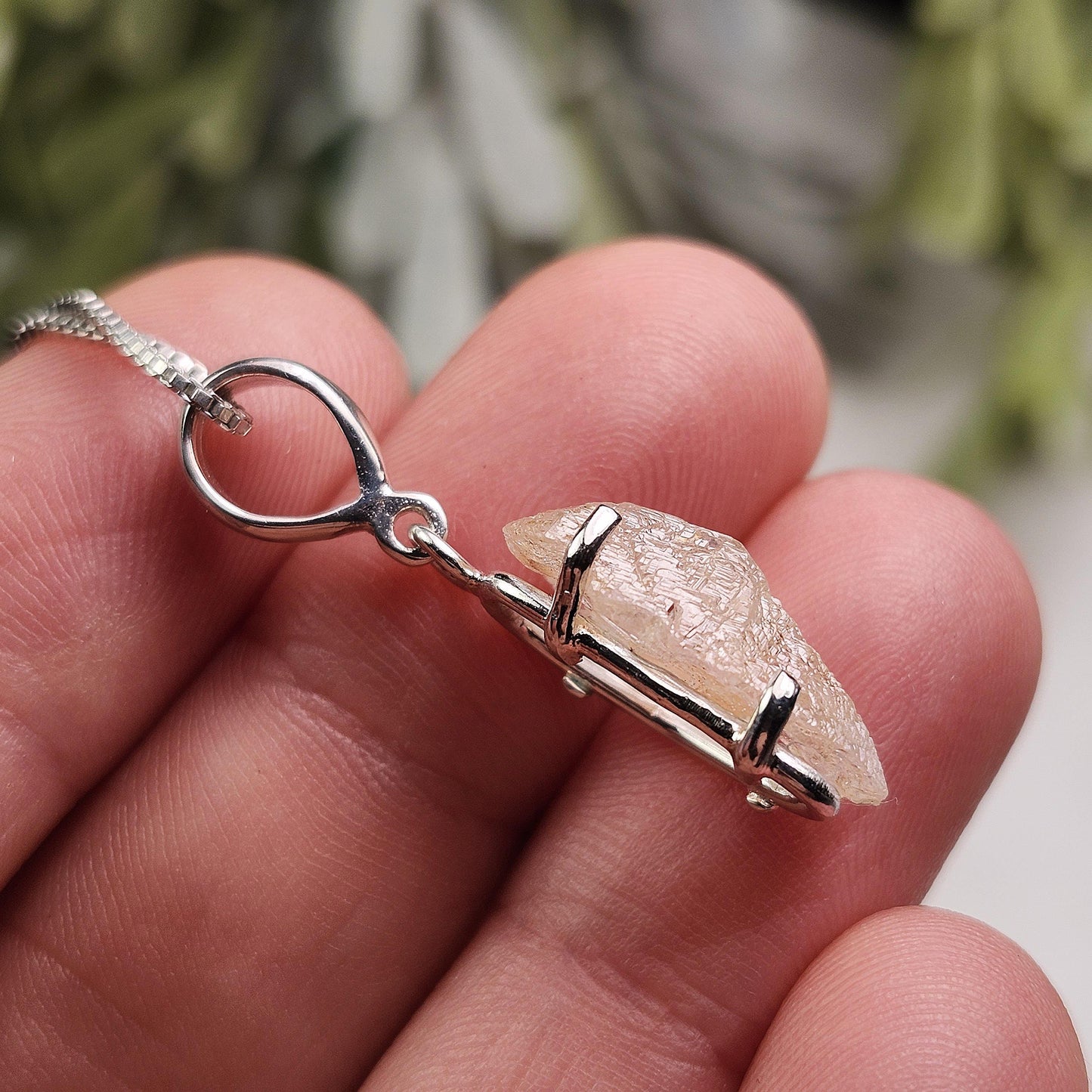 Etched Phenacite Pendant, Sterling Silver