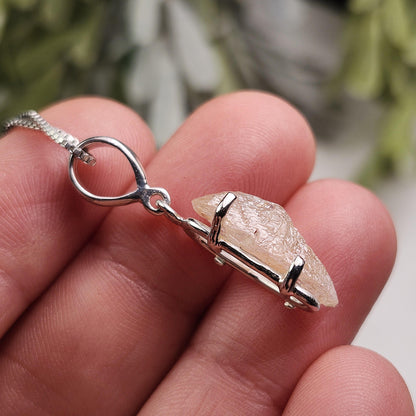 Etched Phenacite Pendant, Sterling Silver