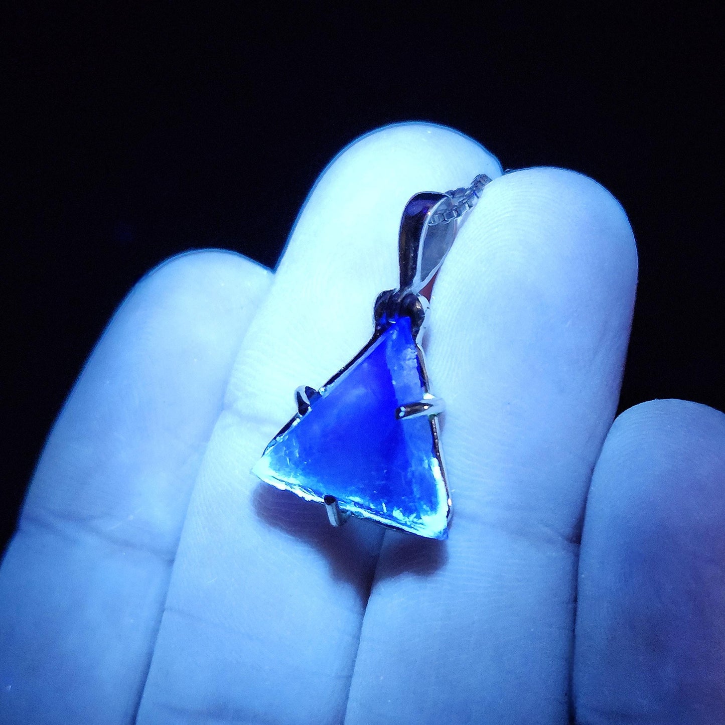UV Bingham Blue Fluorite Pendant, Sterling Silver