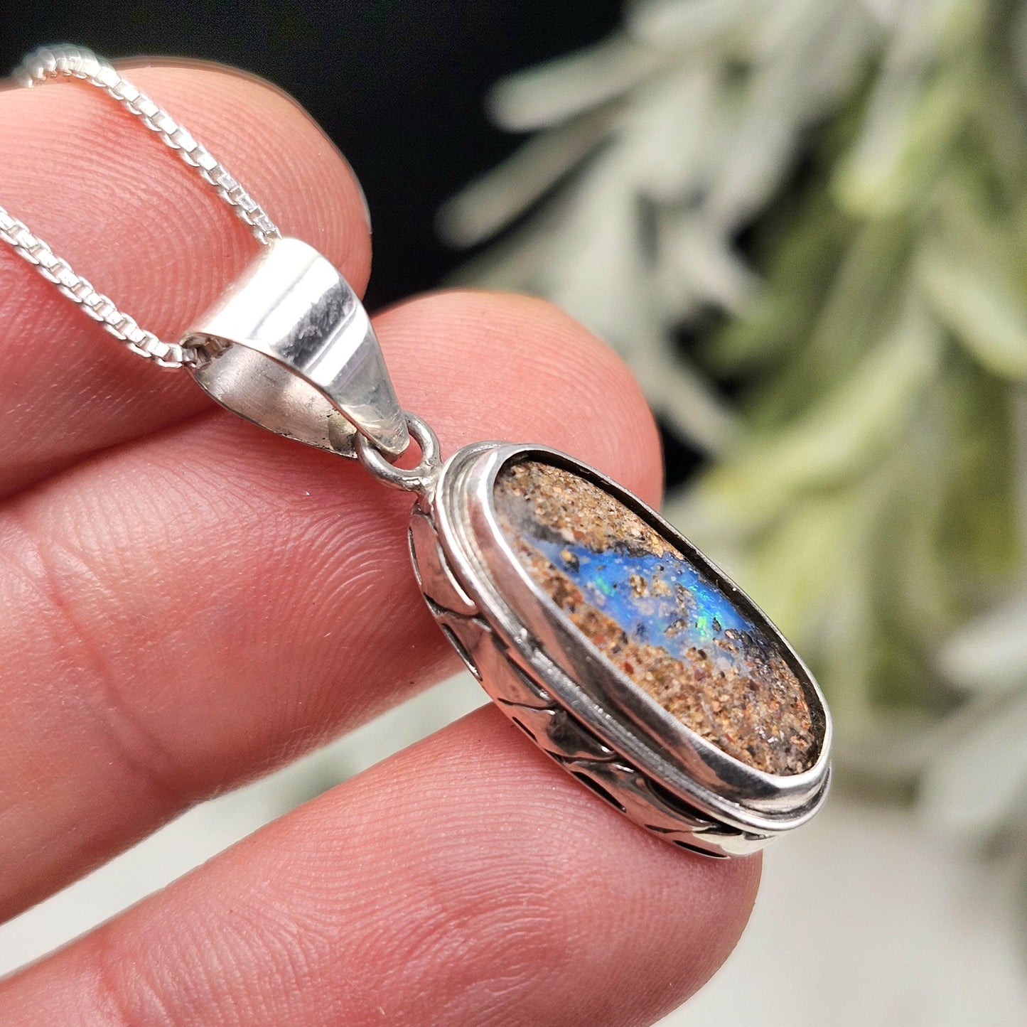Boulder Opal Pendant, Sterling Silver