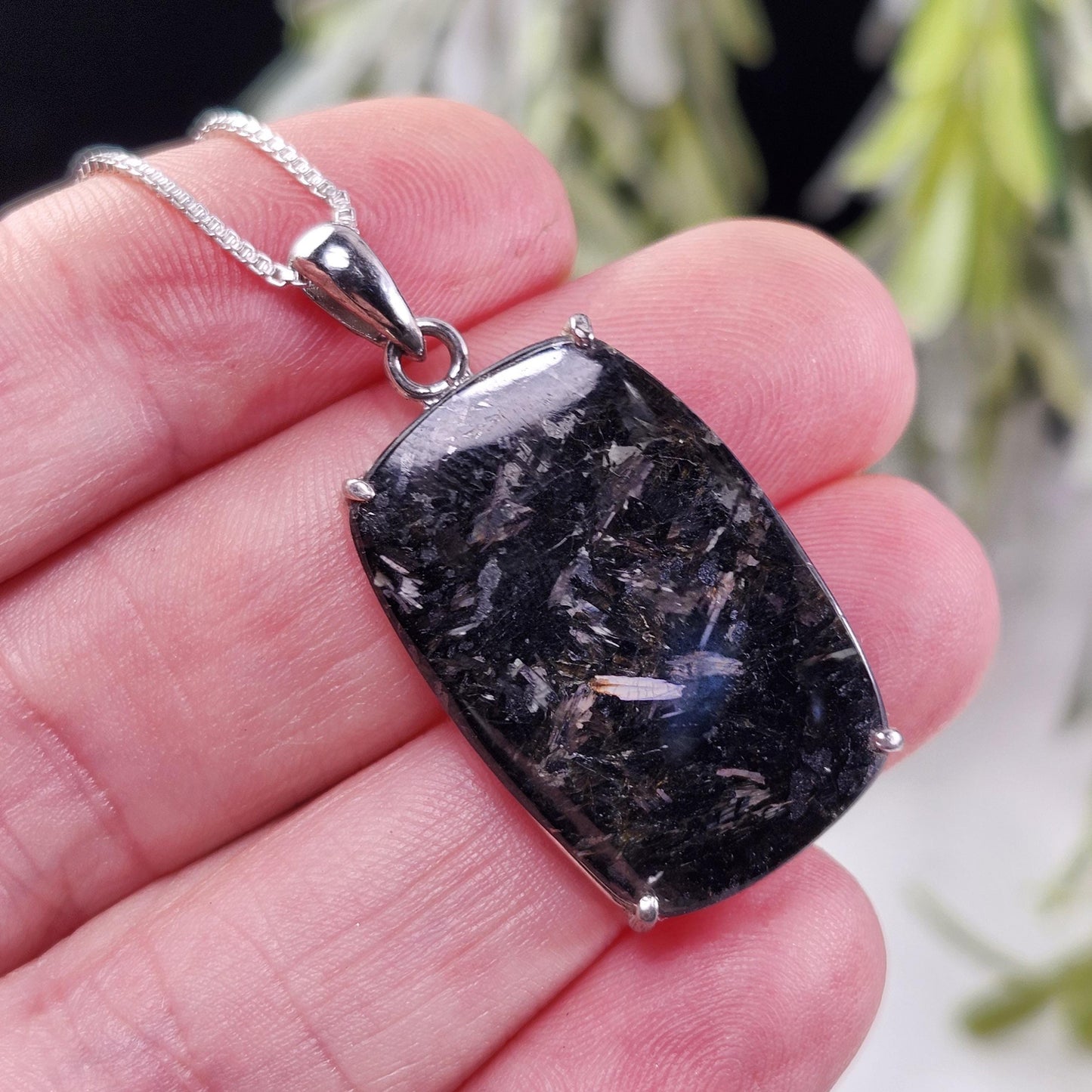 GREENLAND Nuummite Pendant, Sterling Silver Nuummite Necklace
