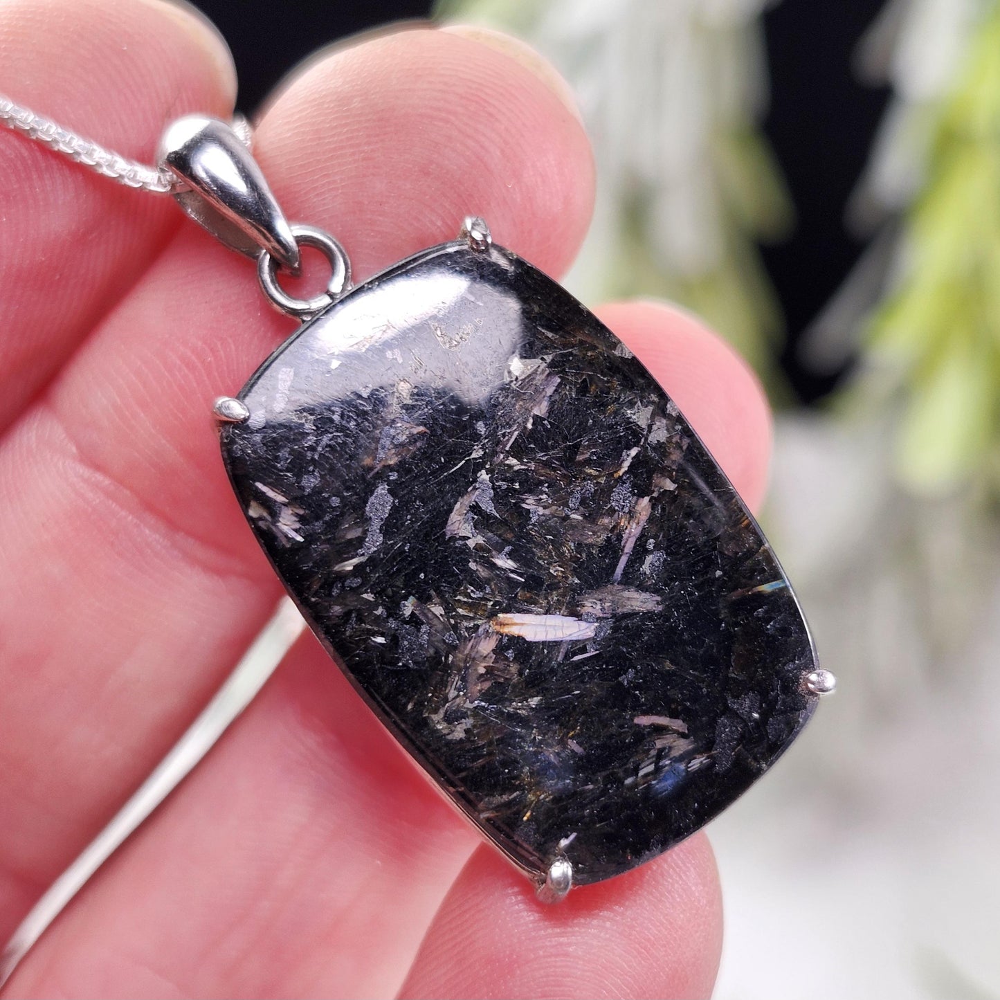 GREENLAND Nuummite Pendant, Sterling Silver Nuummite Necklace