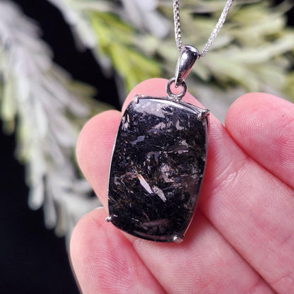 GREENLAND Nuummite Pendant, Sterling Silver Nuummite Necklace