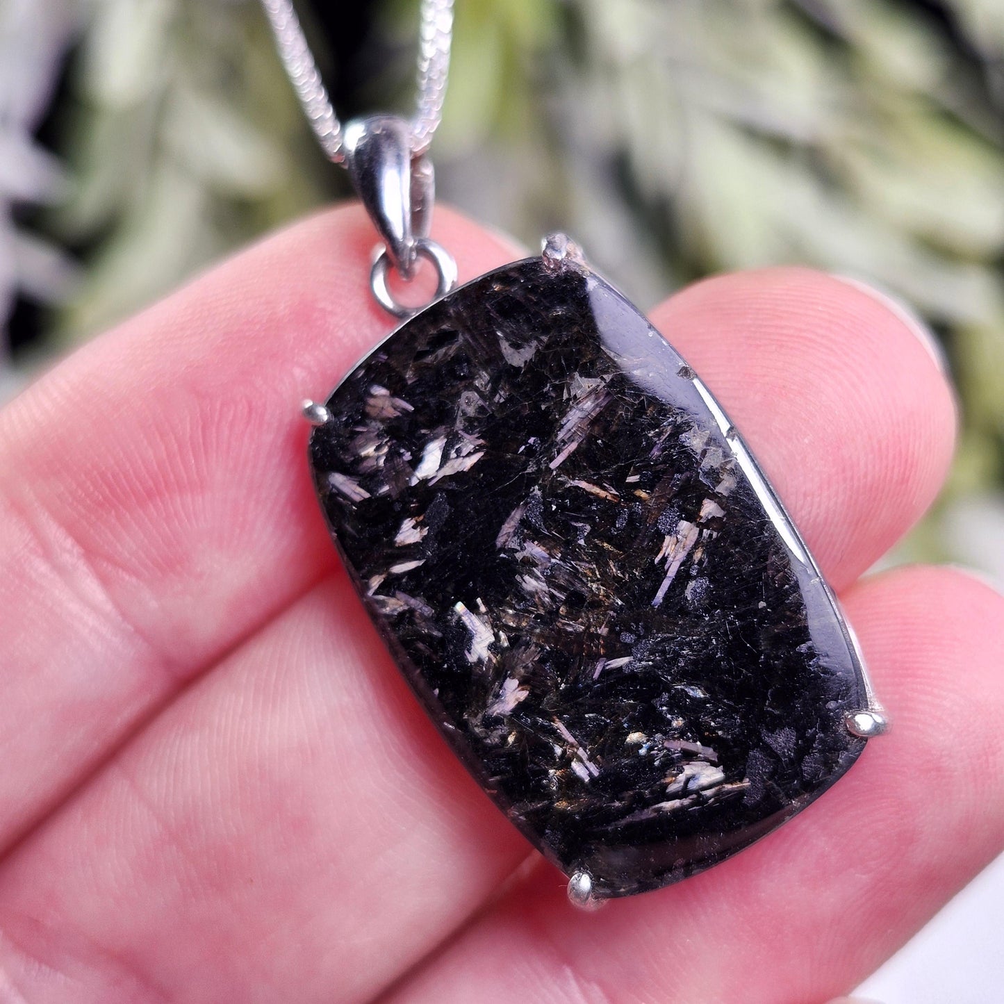 GREENLAND Nuummite Pendant, Sterling Silver Nuummite Necklace