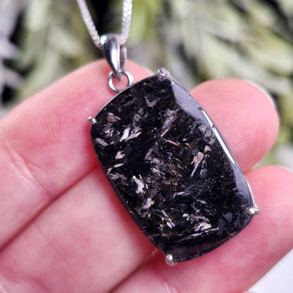GREENLAND Nuummite Pendant, Sterling Silver Nuummite Necklace