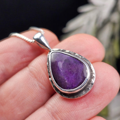 Sugilite Pendant, Sterling Silver Purple Sugilite Necklace