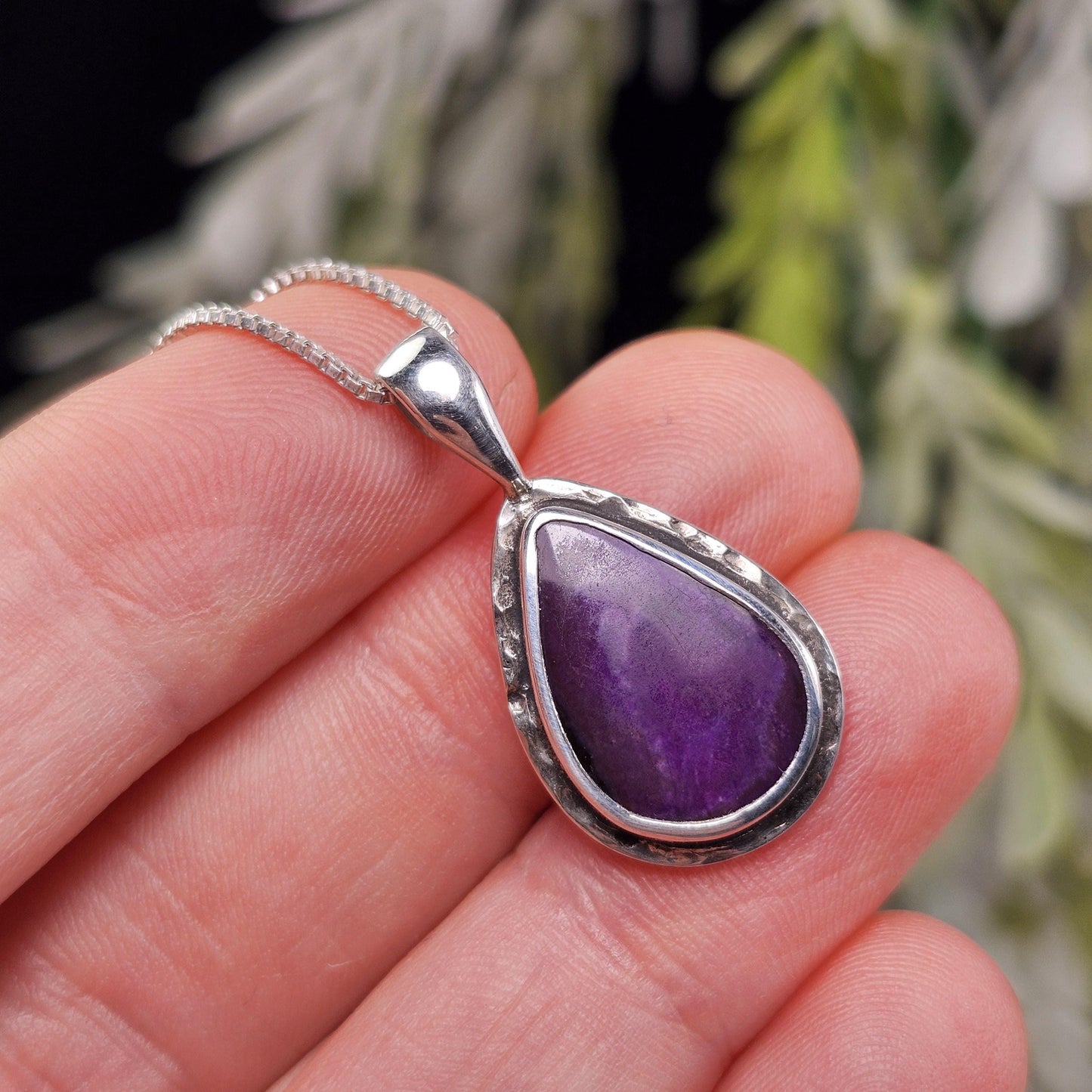 Sugilite Pendant, Sterling Silver Purple Sugilite Necklace
