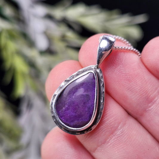 Sugilite Pendant, Sterling Silver Purple Sugilite Necklace